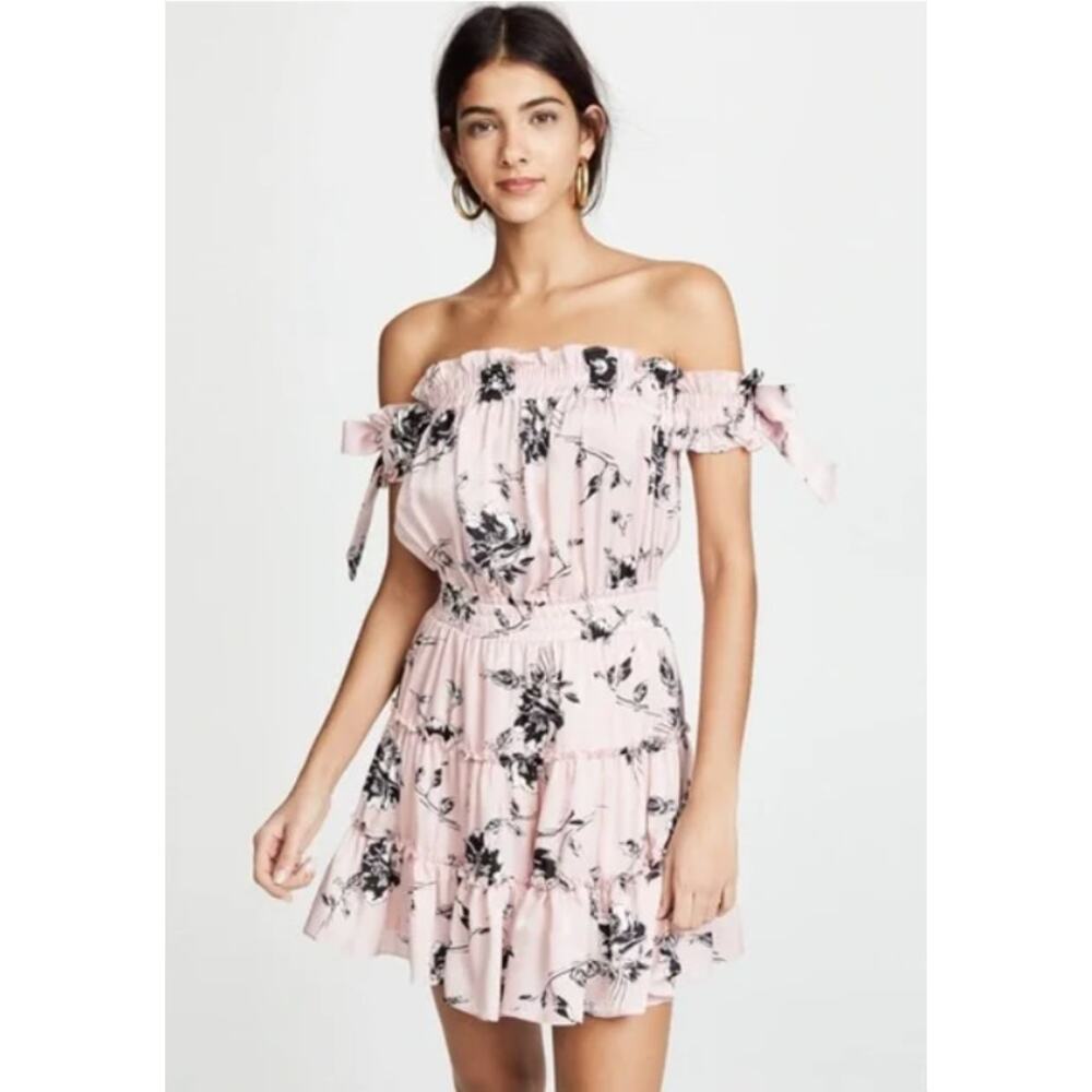 Misa Los Angeles Laiyin Floral Mini Dress Pink Womens Summer Off The Shoulder XS